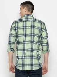 Stylish Green Cotton Checked Casual Shirt For Men-thumb3