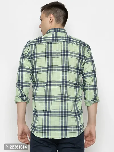 Stylish Green Cotton Checked Casual Shirt For Men-thumb4