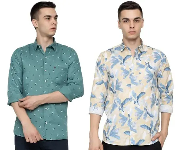 FREKMAN Regular Fit Men Shirt with Pocket| Floral Print Digital Print Stitched Full Sleeve Shirts for Men Pack of 2