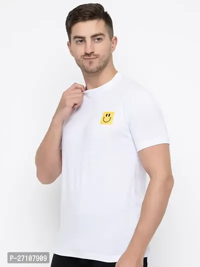 Stylish White Cotton Solid Round Neck T-Shirt For Men-thumb5