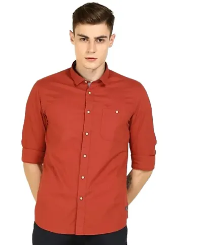 Mufti Men's Solid Slim Button Down Shirt (MFS-11825-L-10-10-Rust XXL)