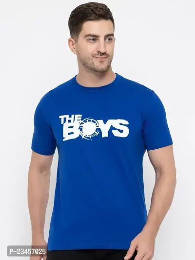 Trendy Blue Cotton Printed Round Neck Tees For Men