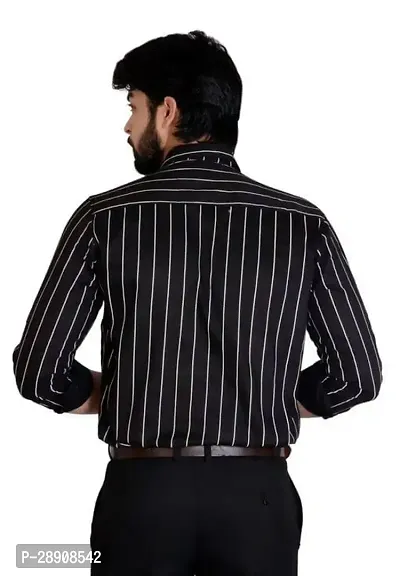 Reliable Black Cotton Striped Casual Shirt For Men-thumb2