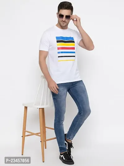 Trendy White Cotton Printed Round Neck Tees For Men-thumb3