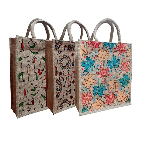 Eco Friendly Multipurpose Jute Bag  with Reinforced Handles Pack Of 3