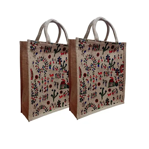 Eco Friendly Multipurpose Jute Bag  With Reinforced Handles and Zipper Pack Of 2