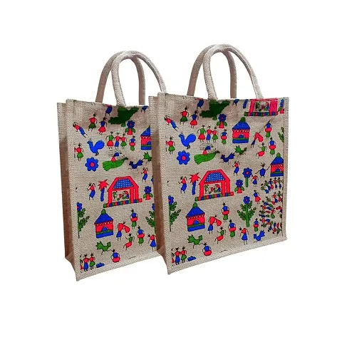 Eco Friendly Multipurpose Jute Bag  With Reinforced Handles and Zipper Pack Of 2