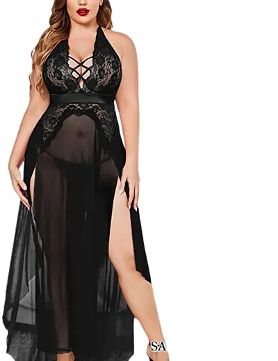 New Arrival Net Babydoll Dress Robe With Skirt