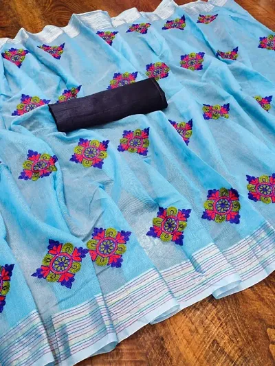 Chanderi Silk Embroidery Sarees With Blouse Piece