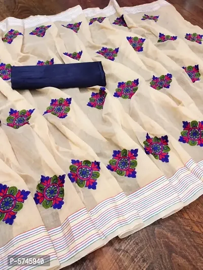 Beautiful Chanderi Silk Embroidery Work Satin Patta Saree With satin Blouse Piece