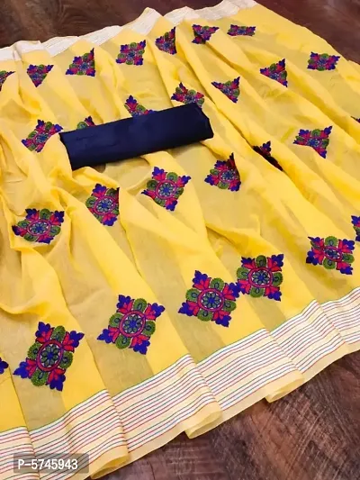 Beautiful Chanderi Silk Embroidery Work Satin Patta Saree With satin Blouse Piece