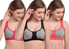 YOUNIC Women Cotton Non Padded Non-Wired Sports Bra (Pack of 3)-thumb2