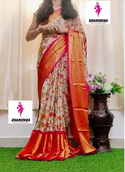 Chiffon Floral Print Sarees With Blouse Piece