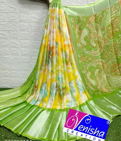 Moss Chiffon Peacock Printed Zari Border Saree with Blouse piece