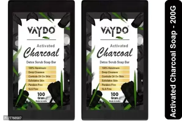 vaydo HandMade Activated Charcoal Soap 100% Natural, Removes Blackheads  Dead Skin, Brightens dull skin (200G)  (2 x 100 g)