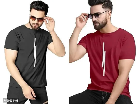 Trendy Polycotton Printed Round Neck Tees for Men Combo Of 2