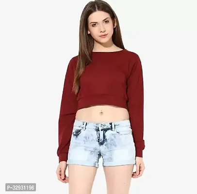 Casual Regular Sleeves Solid Women Top Maroon Cotton Blend-thumb0