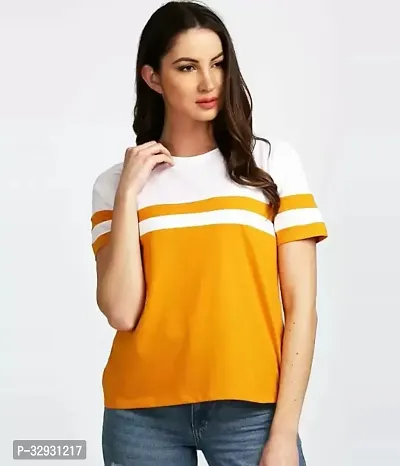 Casual Regular Sleeves Color Block Women Top Yellow Cotton-thumb0