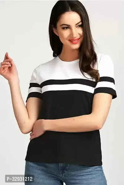 Casual Regular Sleeves Color Block Women Top Black Cotton