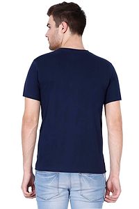 Men's Navy Blue Cotton Solid V Neck Tees-thumb1