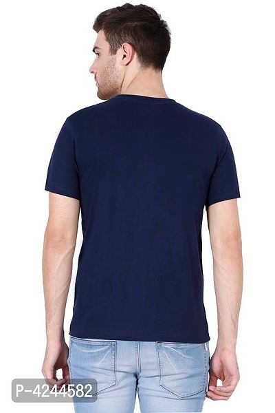 Men's Navy Blue Cotton Solid V Neck Tees-thumb2