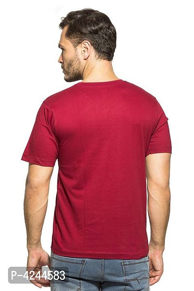 Men's Maroon Cotton Solid V Neck Tees-thumb2