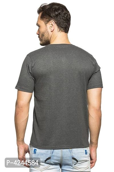 Men's Grey Cotton Solid V Neck Tees-thumb2