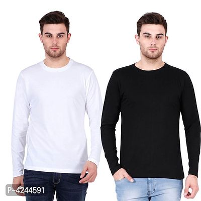 Men's Multicoloured Cotton Solid Round Neck Tees (Pack of 2)