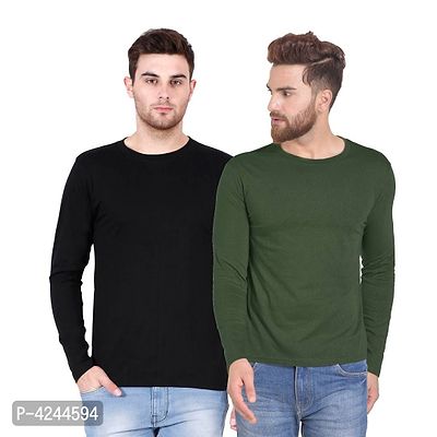 Men's Multicoloured Cotton Solid Round Neck Tees (Pack of 2)