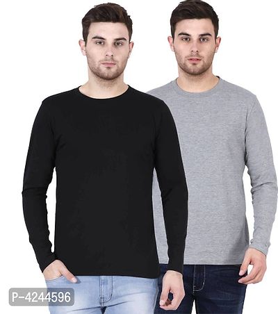 Men's Multicoloured Cotton Solid Round Neck Tees (Pack of 2)