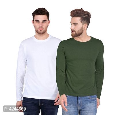 Men's Multicoloured Cotton Solid Round Neck Tees (Pack of 2)