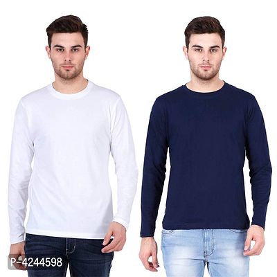 Men's Multicoloured Cotton Solid Round Neck Tees (Pack of 2)