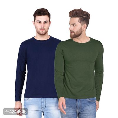 Men's Multicoloured Cotton Solid Round Neck Tees (Pack of 2)