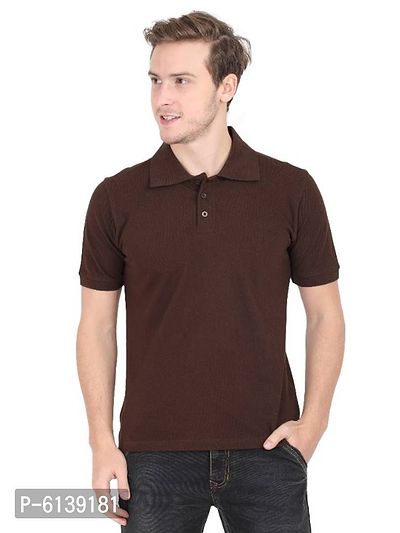 Mens Cotton Coffee Brown Plain Polo Collar Half Sleeve T-Shirt