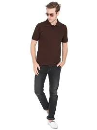 Mens Cotton Coffee Brown Plain Polo Collar Half Sleeve T-Shirt-thumb1