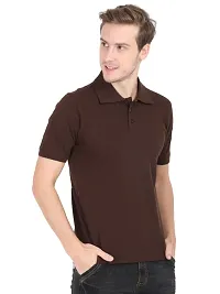 Mens Cotton Coffee Brown Plain Polo Collar Half Sleeve T-Shirt-thumb2