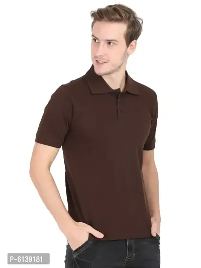 Mens Cotton Coffee Brown Plain Polo Collar Half Sleeve T-Shirt-thumb3