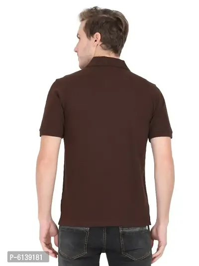 Mens Cotton Coffee Brown Plain Polo Collar Half Sleeve T-Shirt-thumb4