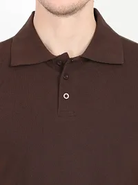 Mens Cotton Coffee Brown Plain Polo Collar Half Sleeve T-Shirt-thumb4