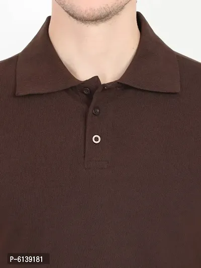 Mens Cotton Coffee Brown Plain Polo Collar Half Sleeve T-Shirt-thumb5