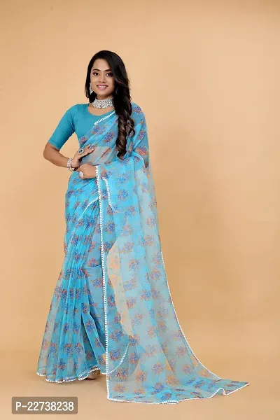 Stylish Organza Turquoise Woven Design Saree with Blouse piece