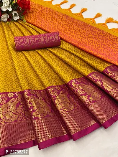 Stylish Art Silk Yellow Woven Design Saree with Blouse piece-thumb0