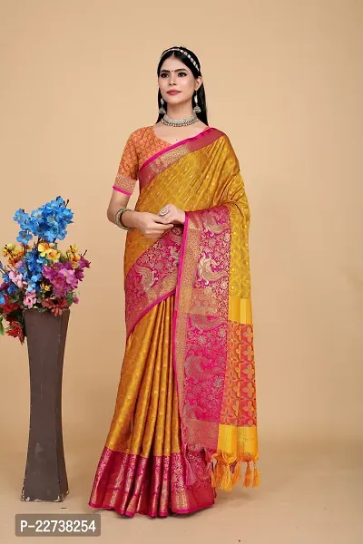 Stylish Art Silk Yellow Woven Design Saree with Blouse piece