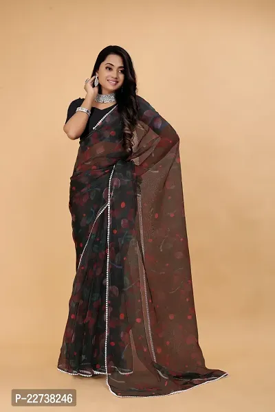 Stylish Organza Black Woven Design Saree with Blouse piece