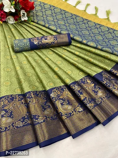 Stylish Art Silk Green Woven Design Saree with Blouse piece-thumb0