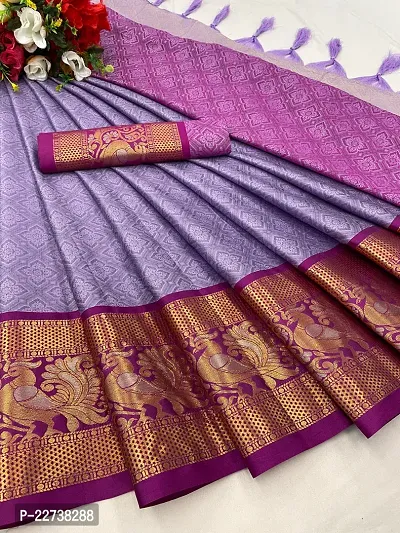 Stylish Art Silk Purple Woven Design Saree with Blouse piece-thumb0