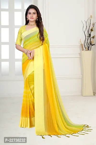 Stylish Georgette Yellow Woven Design Saree with Blouse piece-thumb0