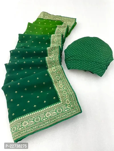 Stylish Georgette Green Woven Design Saree with Blouse piece-thumb0