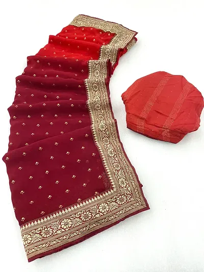 Stylish Georgette Woven Design Saree with Blouse piece