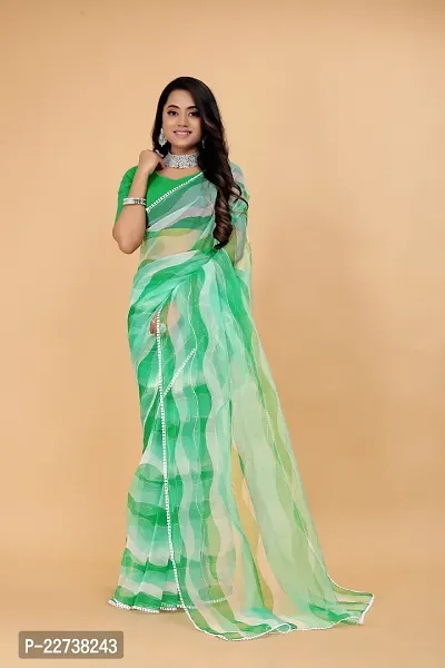 Stylish Organza Green Woven Design Saree with Blouse piece